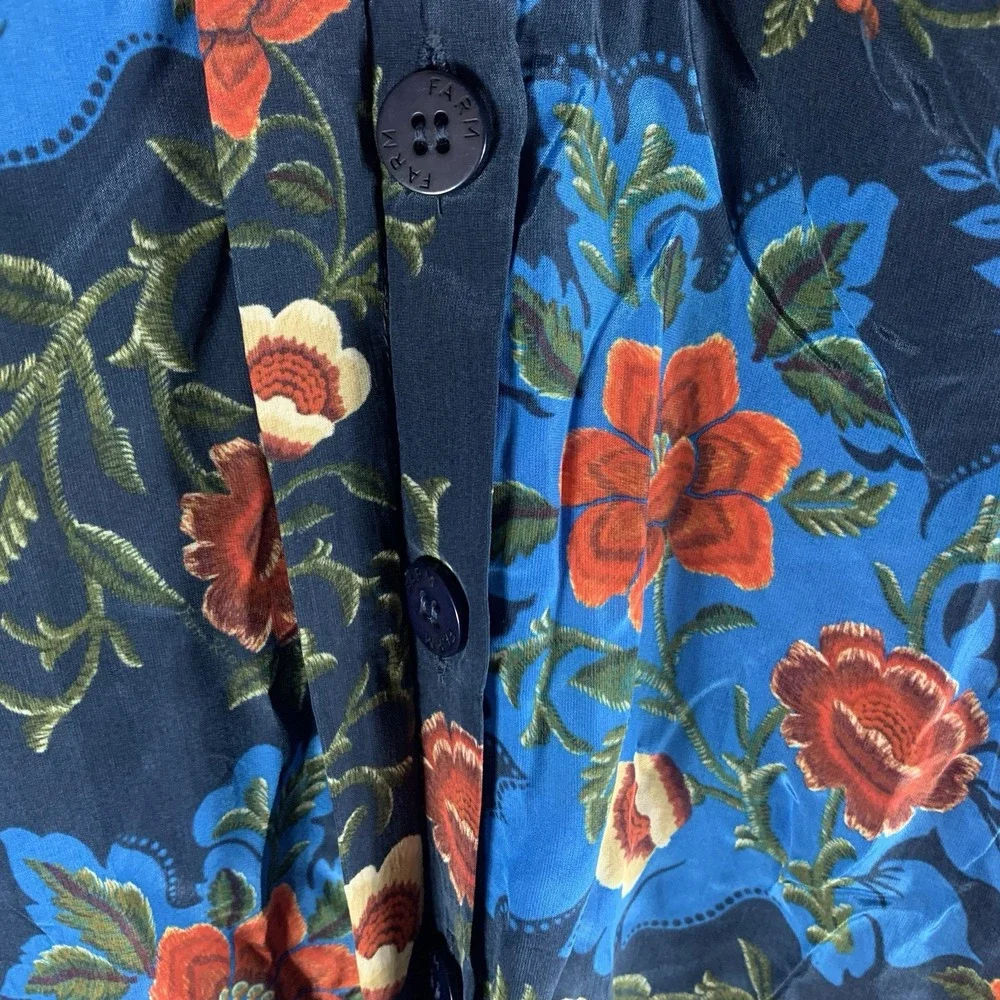 Farm Rio Women's Dress XL Arabesque Floral Blue Maxi Button Shirt‎ 3/4 Sleeve - Picture 12 of 15